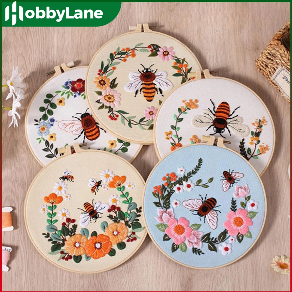

Diy Embroidery Kit With Flower Plant Wreath Pattern Embroidery Stitch Practice Kit Cross Stitch Set For Beginners Gifts