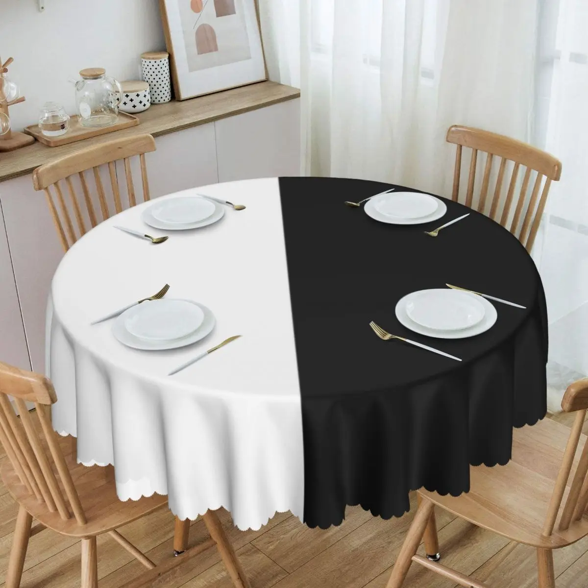 

Round Oilproof Ethan Markiplier Mark Black And White Split Table Cover Unus Annus Memento Mori Tablecloth for Dining Table Cloth