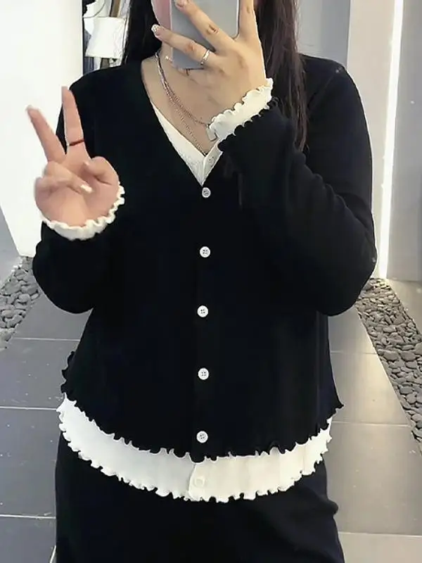 Поддельная двухсекционная нижняя рубашка больших размеров модный вязаный