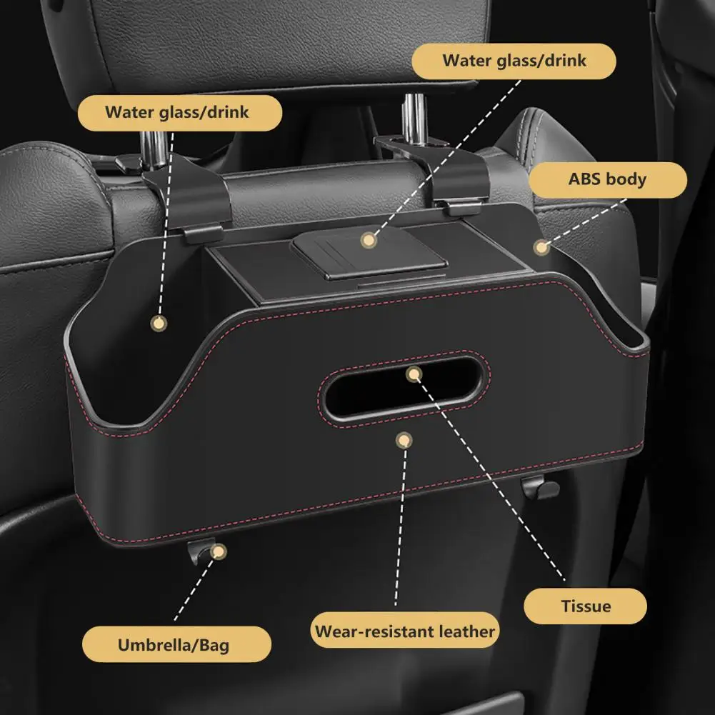 

Автомобильный Держатель салфеток, коробка для хранения на спинку сиденья автомобиля, органайзер из искусственной кожи с держателем салфеток, подстаканником, креплением для телефона, автомобильные аксессуары для автомобиля