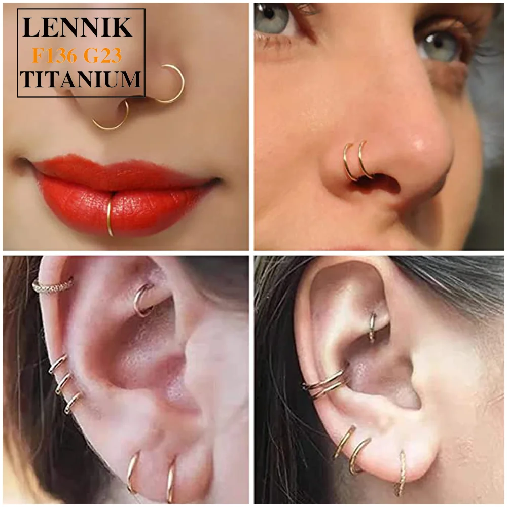 F136 G23 Titanium Piercing Nose Ring Hoops 16G 18G Septum Earring Jewelry Hinged Cartilage Tragus Daith Helix Piercing Lip Rings