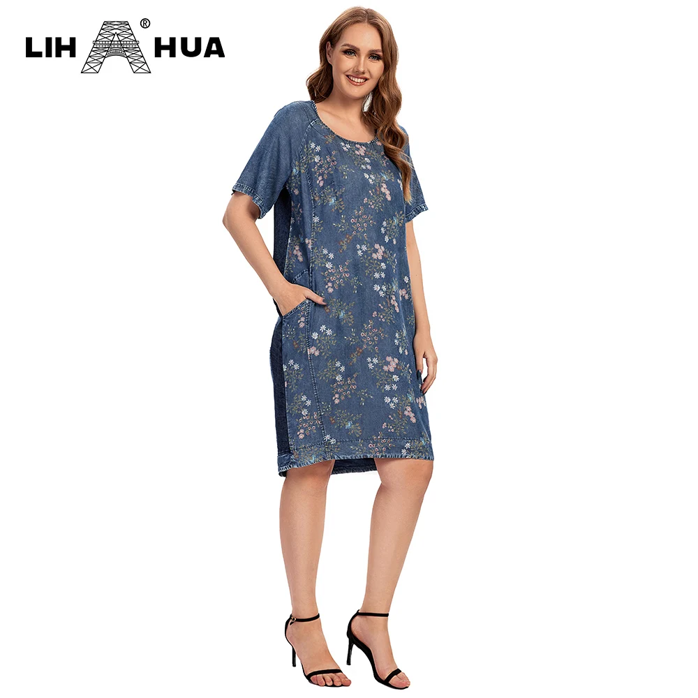 LIH HUA Женское джинсовое платье больших размеров с принтом Летнее повседневное