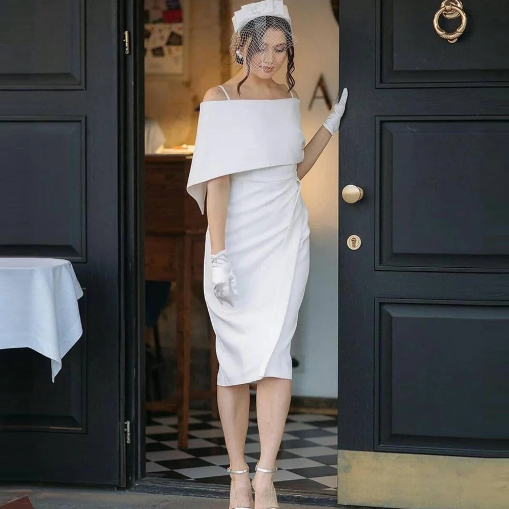 

Katerina Ivory V-neck Formal Party Gown Arabic Satin Sleeve Midi Dubai Prom Dresse Tea-length Women Evening Gowns Fashion Outfit