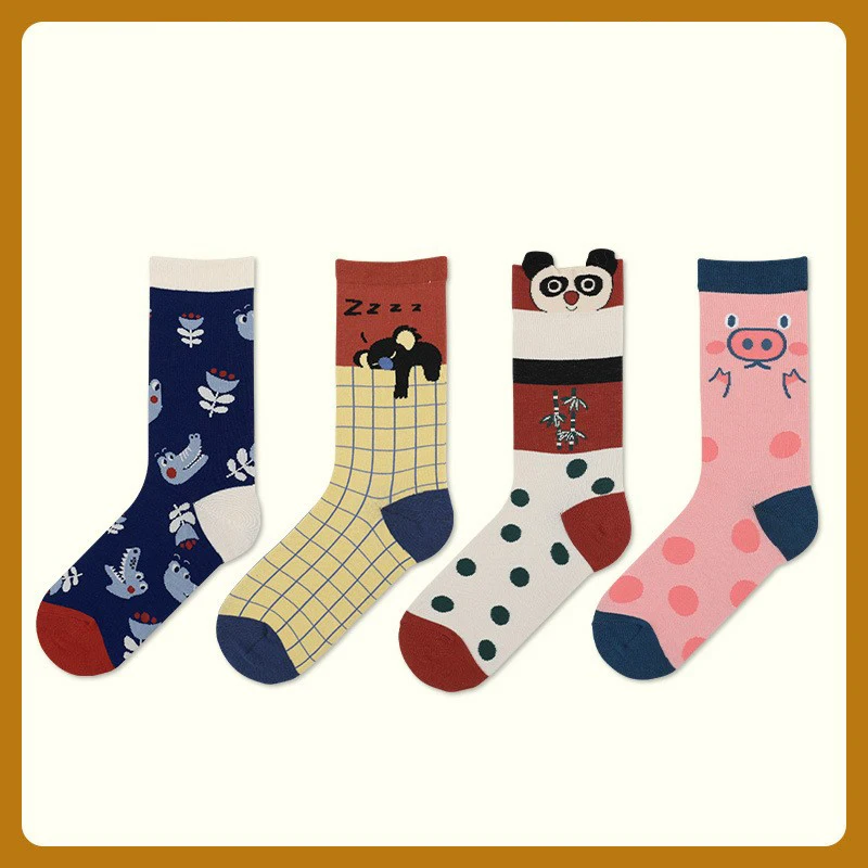 5 pairs of quality women's socks Zoo socks Cute cotton socks middle tube socks Women's socks personality socks casual socks