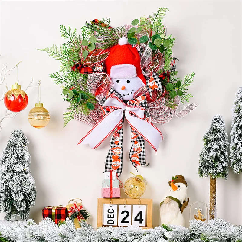 

Cartoon Snowman Christmas Wreath Merry Christmas Decorations for Home 2023 Xmas Navidad Natal Gifts Cristmas Ornament New Year