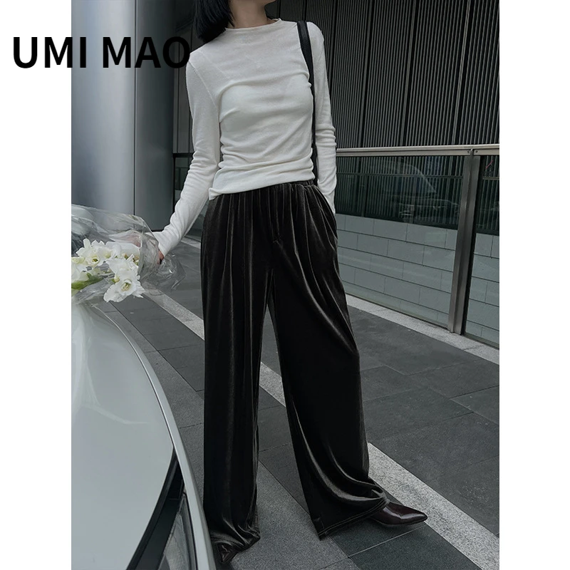 

UMI MAO High Waist Wide Leg Pants Yamamoto Dark Chinese Style Casual Loose Velvet Drape Trousers Women Femme Y2K