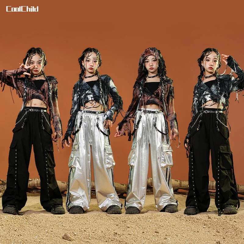 Укороченные толстовки с капюшоном для девочек в стиле хип-хоп штаны-карго