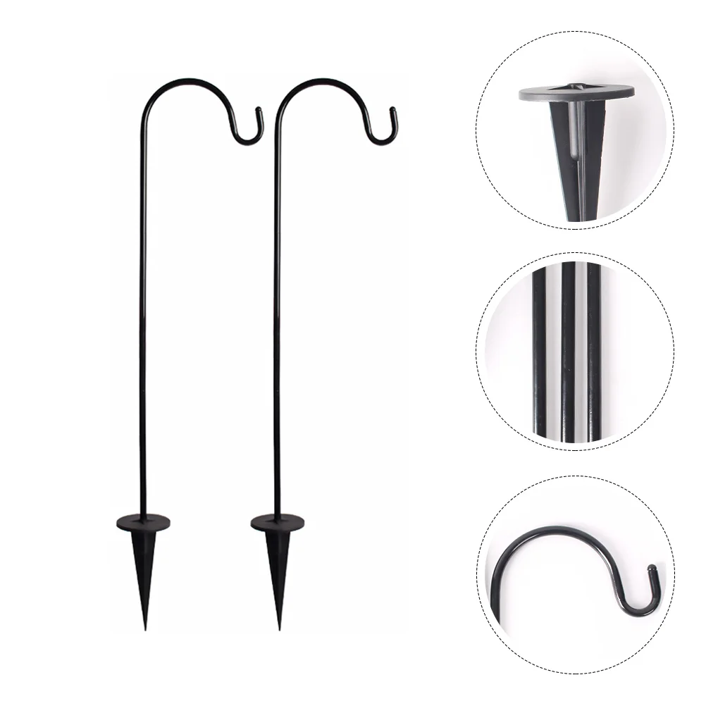 

2 Pcs Iron Floor Plug Hook Garden In-Ground Shepherds Stylish Lantern American Flag Decor Outdoor Planter Pots