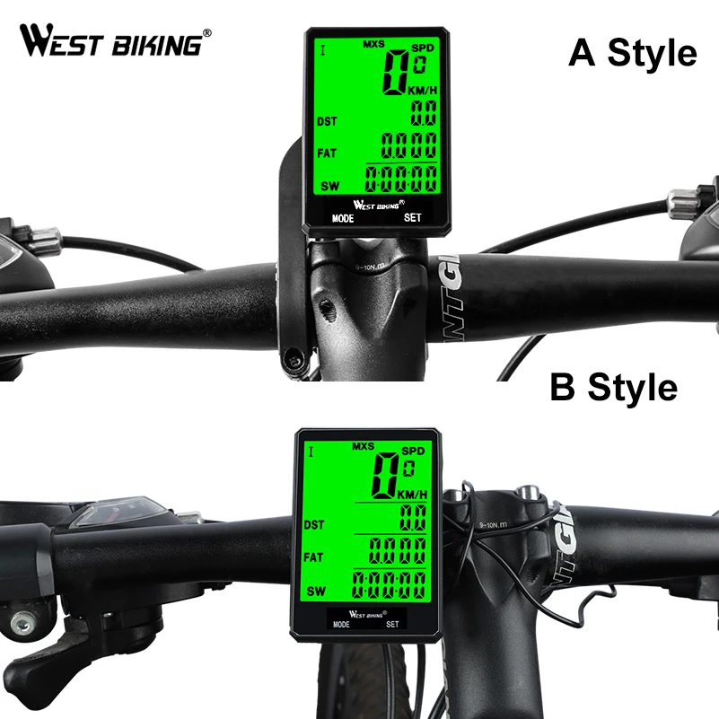 

Велокомпьютер WEST BIKING 4 типа, спидометр, одометр 2,8 дюйма, защита от дождя, измеряемый уровень температуры, секундомер, компьютер для велосипеда