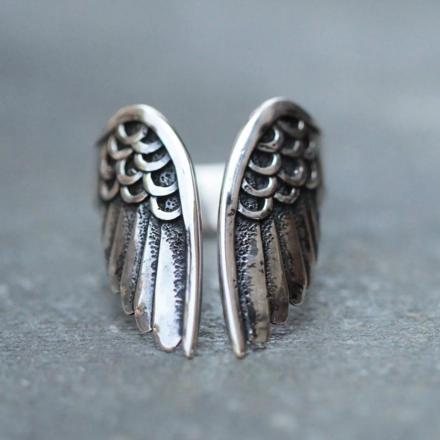 

Angel Wing Ring European and American Retro Thai Silver Dyed Black Angel Wing Opening Ring for Women Jewelry Ring Wholesale