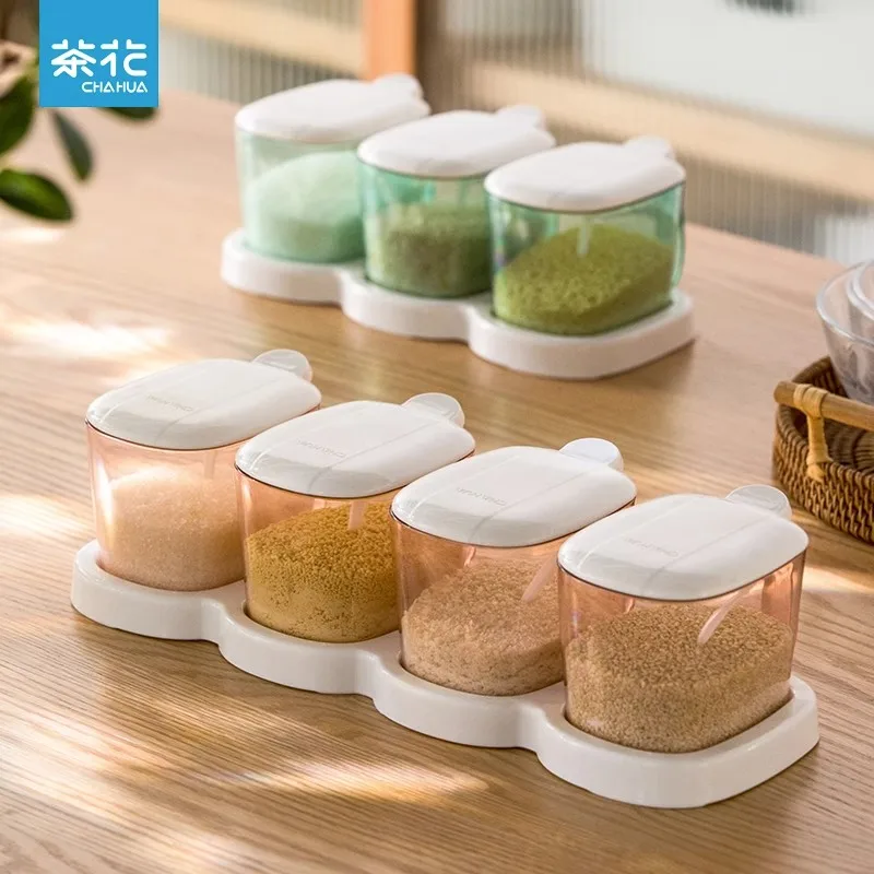 

CHAHUA Seasoning Containers Household Kitchen Seasoning Box Seasoning Jar Spoon With Base Seasoning Box Salt Jar Combination Set