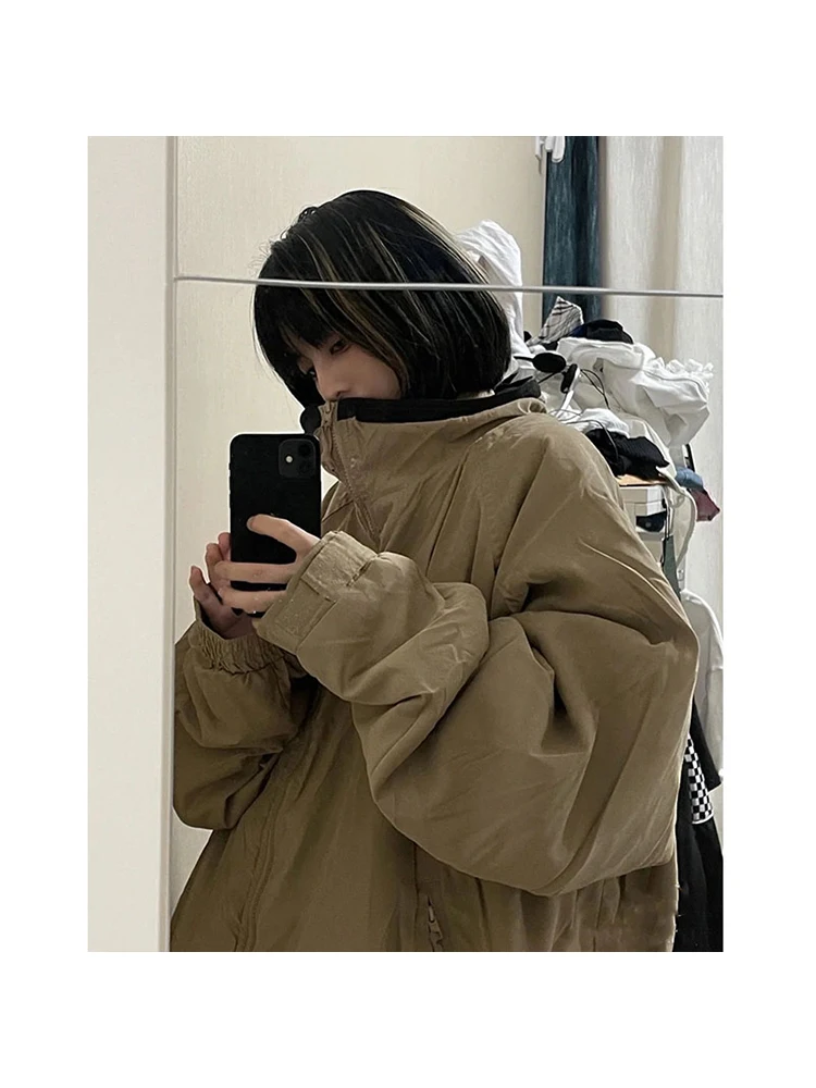 

2022 Winter Women Short Parkas Safari Style Cotton Padded Coat Thick Lambs Wool Jacket Outer Oversized High Quality Warm