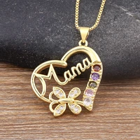 aibef exquisite zircon heart shape inlaid lucky butterfly rainbow crystal pendant mama letter gold necklace birthday love gift