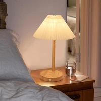 nordic solid wood bedside table vintage table lamp retro american pleats ins girls heart wireless charging decorative lamps