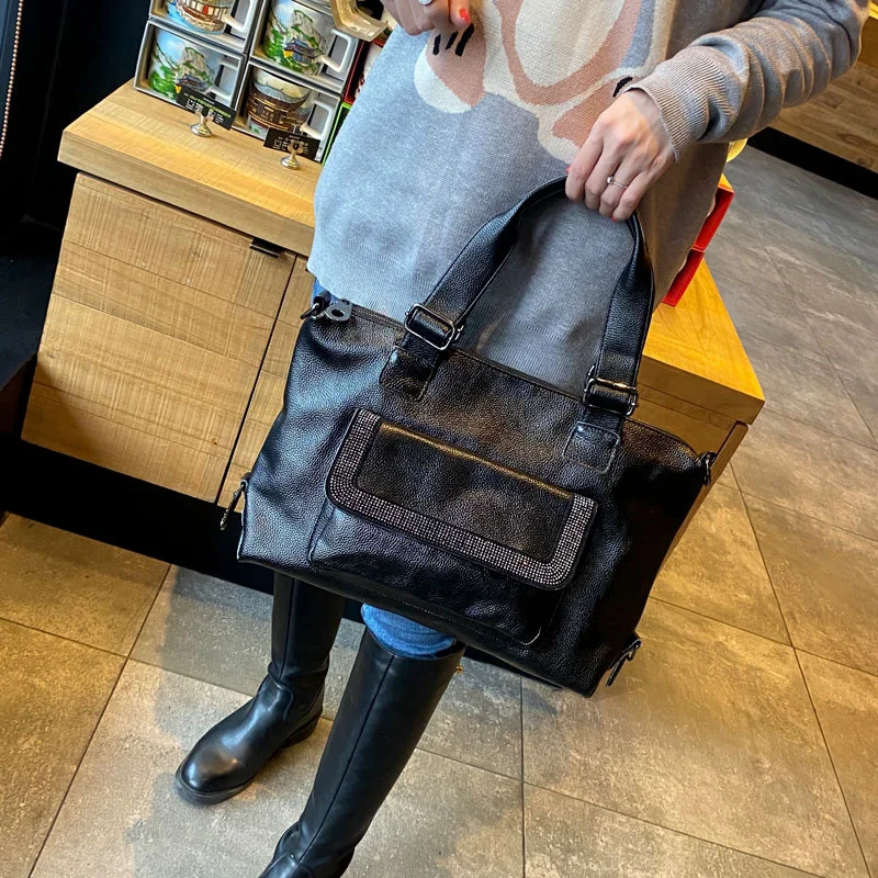 

Кожаная модная женская сумка, сумка-тоут из кожи с инкрустацией стразами, модная вместительная сумка-мессенджер через плечо Joker, новинка 2023