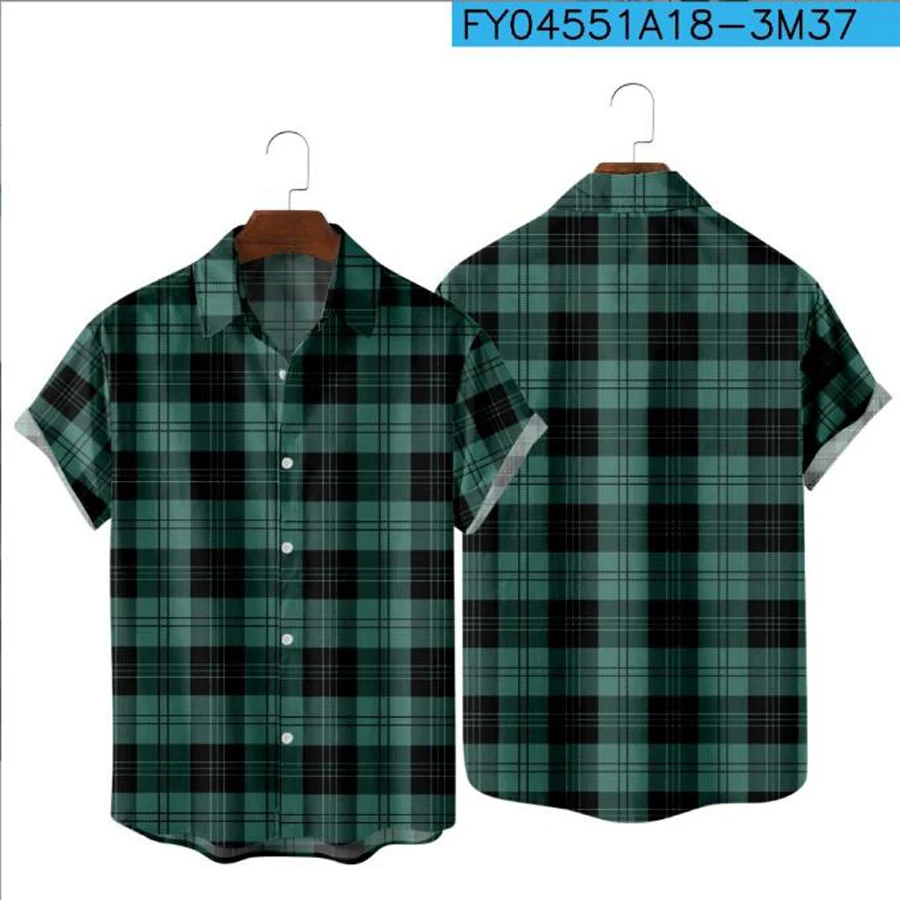 Рубашка мужская в красно-черную клетку модная Клетчатая блуза с коротким рукавом