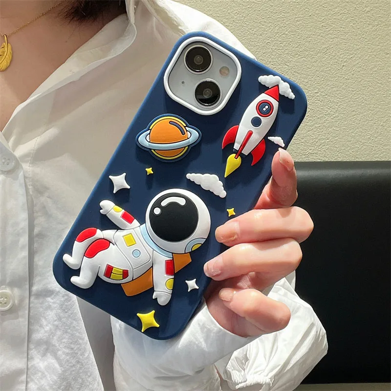 

Cartoon 3D Cute Cartoon Beckon Astronaut Case for iPhone 14Pro Max 12 11 13Pro XS Max Soft Silicon Shockproof Cover