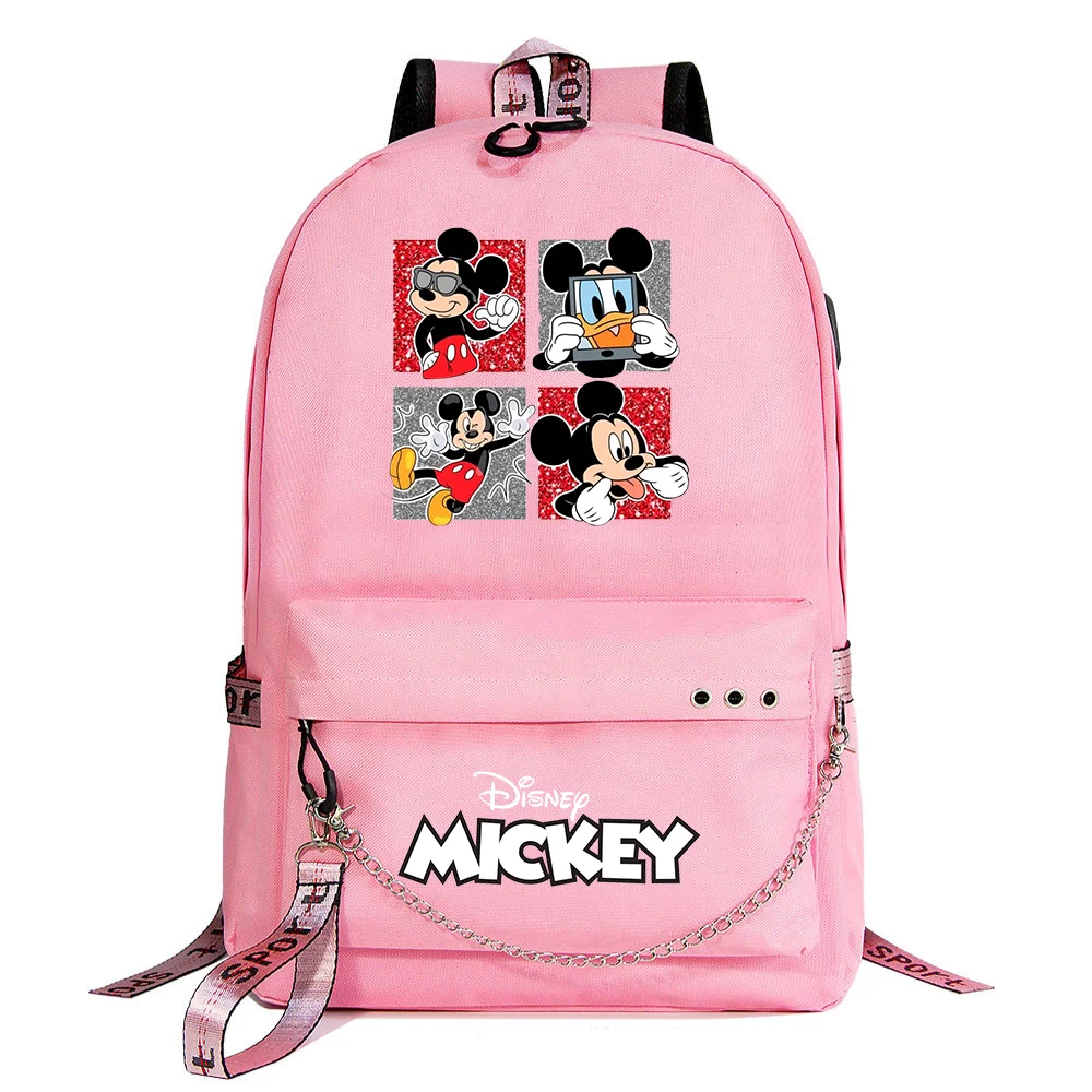 Disney Mickey Minnie Mouse USB Backpack School Bag Laptop Rucksack Backbag Travel Daypacks Chain Backpack Mochilas