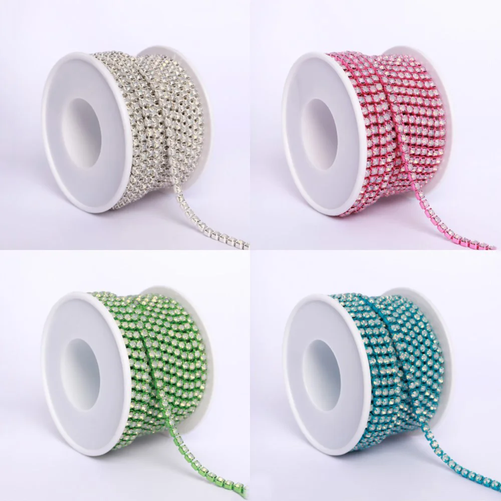 

10Yard SS6/SS12 White Opal Glass Rhinestone Cup Chain with Colored Base Glitter Crystal Rhinestone Trim for Cloth DIY Decoration