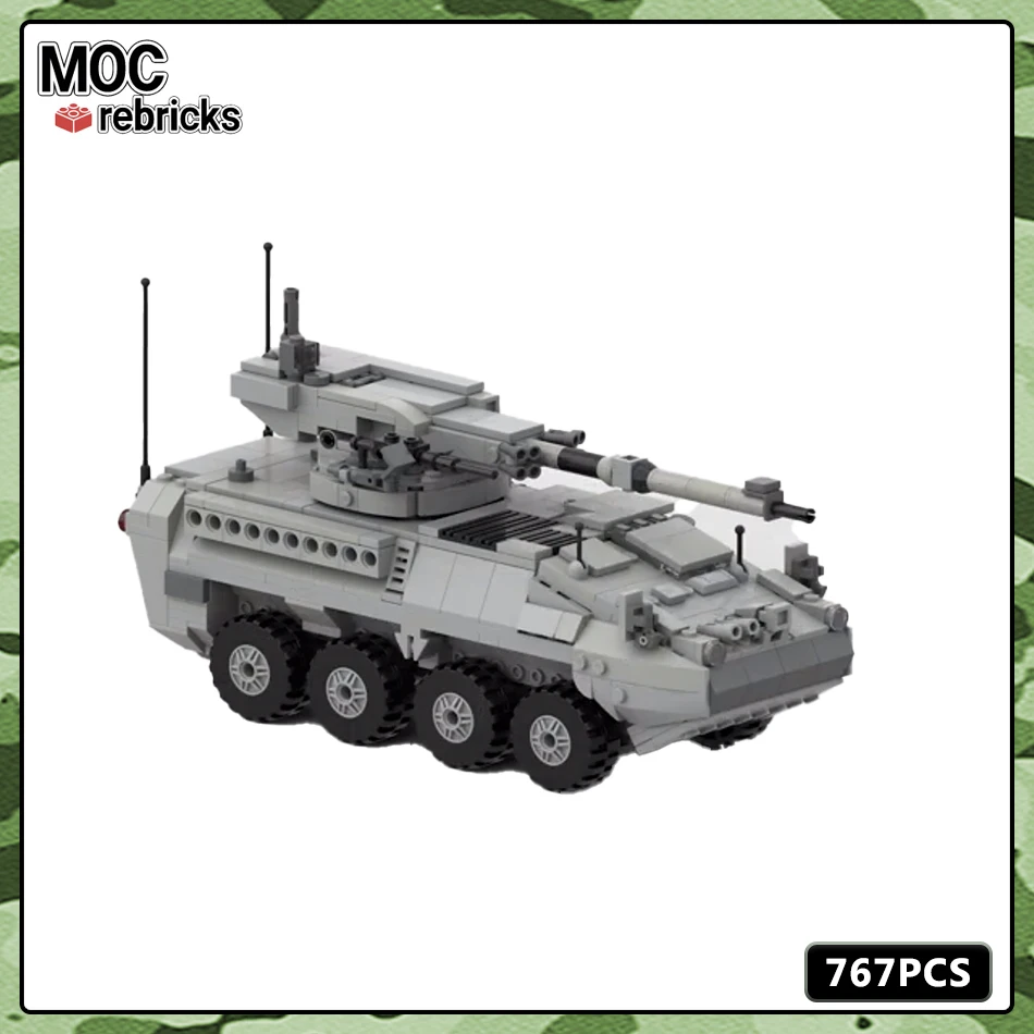 Военная серия кубики MOC M1128 Stryker MGS пехотная армированная модель автомобиля набор строительных блоков Детские игрушки «сделай сам» подарки на день рождения