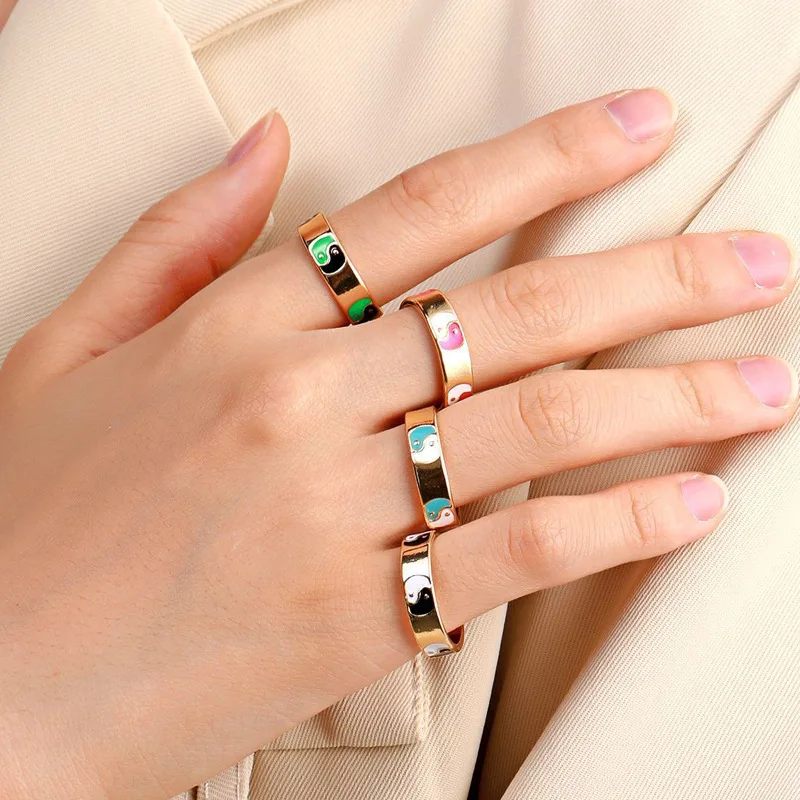 

Dropping Oil Gossip Ring Female Yin Yang Tai Chi Ring European and American Style Geometric Ornament Jewelry Accessories
