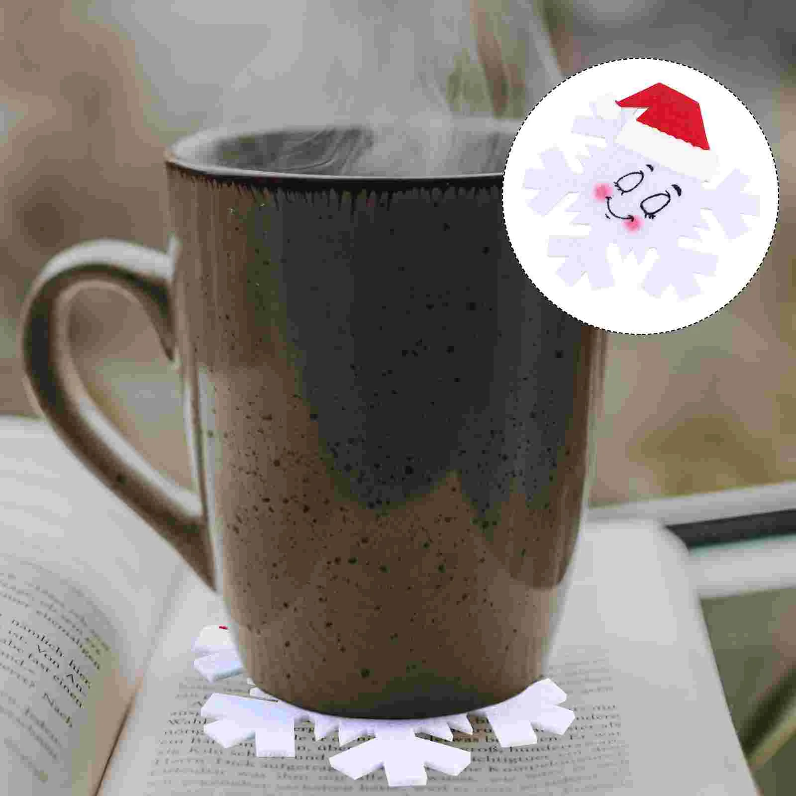 

Christmas Coasters Coaster Cup Mat Drinks Cups Mugs Felt Decorative Resistant Heat Decoration Holiday Snowflake Holder Home