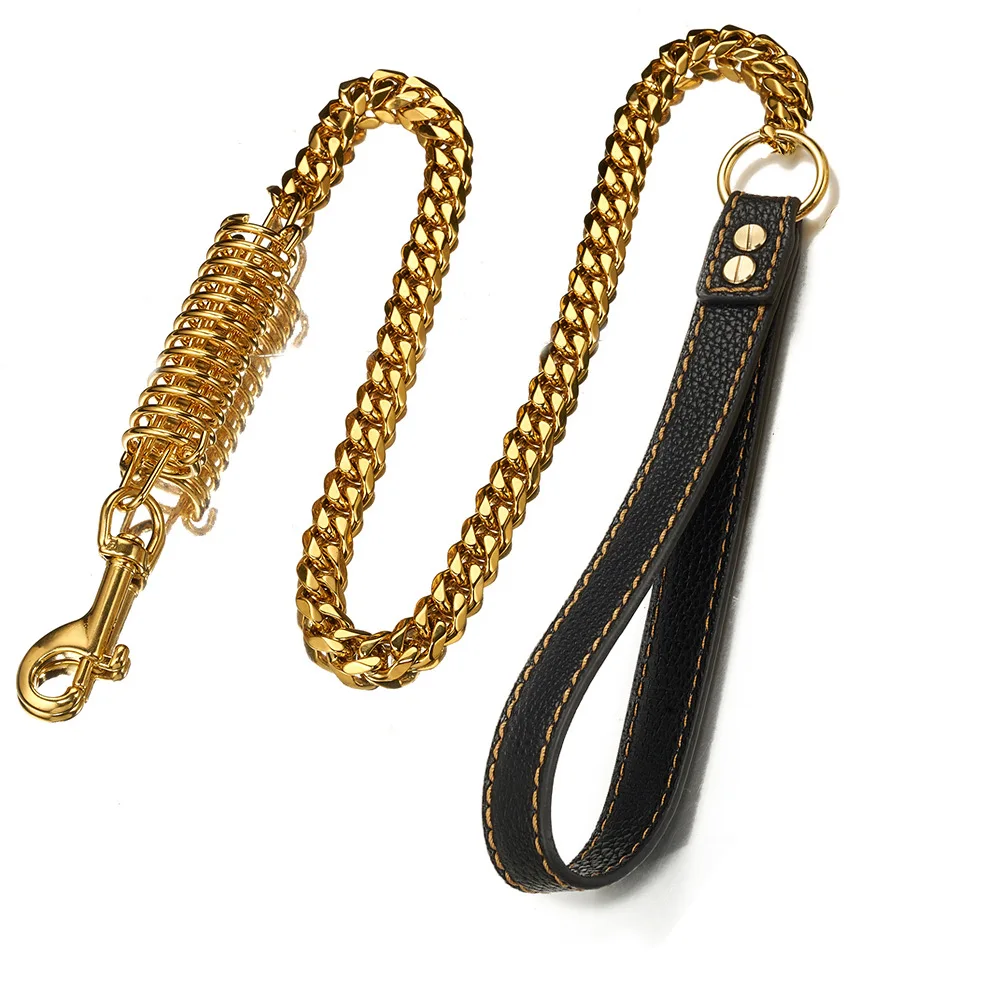 

Stainless Steel Pet Dog Leash Gold Plated Cuban Leash Dog Accessories Training Walking Dog Leading for Small Large Medium Dogs