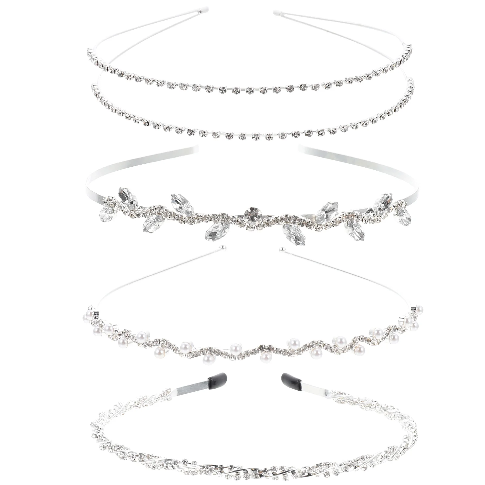 

4pcs Rhinestone Bridal Headband Bride Pearl Hairband Wedding Hair Accessory Ornament