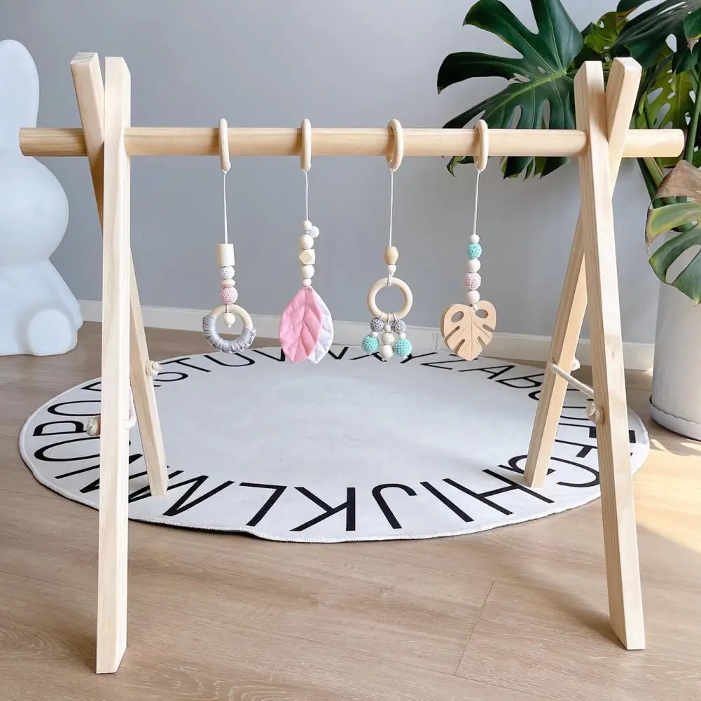

4Pcs/Set Baby Wooden Teether Round Edges Lightweight Smooth Ring Molar Wooden Teether Wooden Ring Toy for Nursery