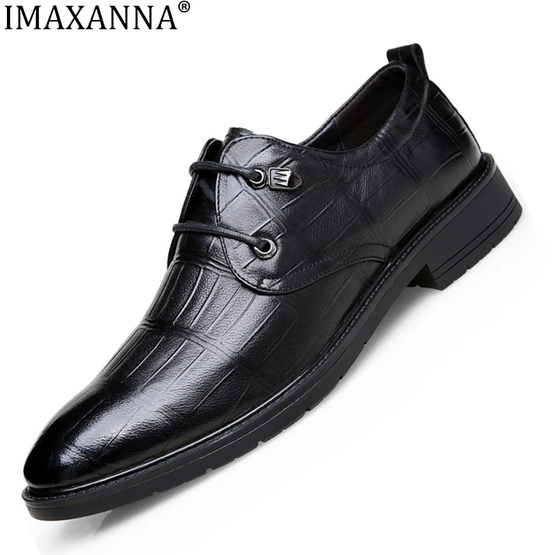 

Мужские деловые туфли IMAXANNA, роскошные кожаные туфли с низким верхом, на шнуровке, удобная износостойкая повседневная обувь