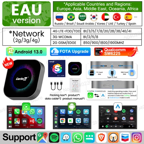 CarlinKit TV Box S2F Android 13 CarPlay Ai Box SM6225 8-ядерный беспроводной CarPlay Android Auto Video Streaming Box 4G LTE и Wi-Fi GPS