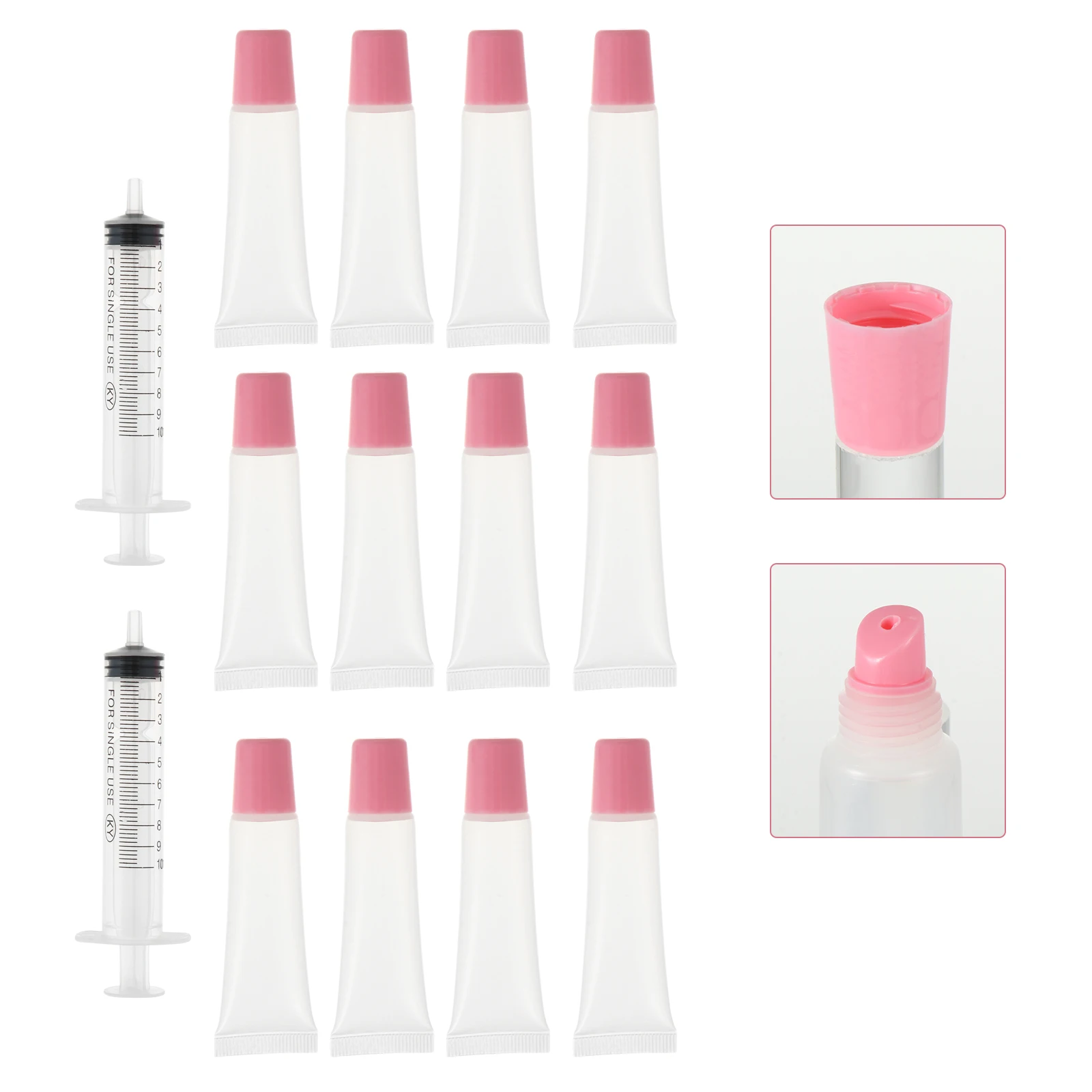 40pc 10ml Transparent Empty Lip Gloss Lipstick Lip Balm Tube DIY Cosmetic Sample Squeeze Container Random Color With 2pc Syringe