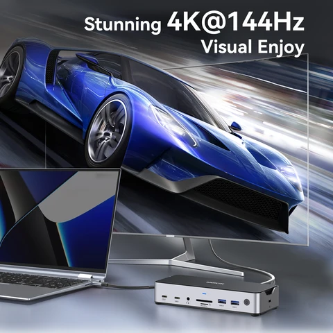 MOKiN 8K USB C Док-станция для ноутбука, тройные мониторы 15 в 1 с HDMI, 2 DisplayPort, 6 USB, 100 Вт PD, RJ45, SD и TF, для Dell/MacBook