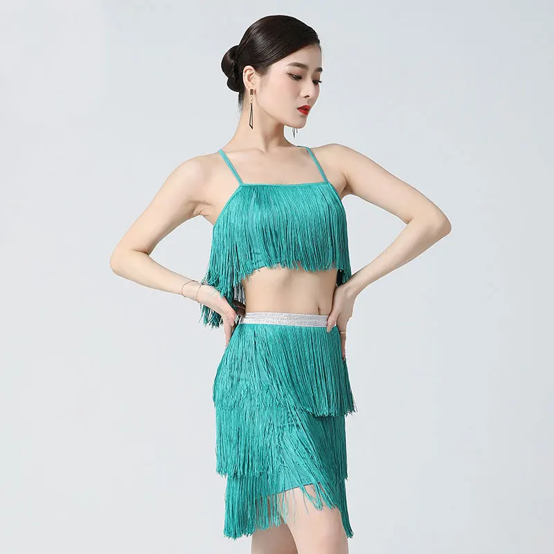 

Women Latin Dance Practice Wear Tassel Latin Dance Costumes Competition Dress Ballroom Salsa Cha Cha Practice Dancing Wear