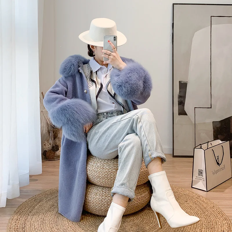 Winter Real Fur Thick Women's mid-length fox fur coat for autumn/Winter 2022 Warm Outwear Woolen Jackets