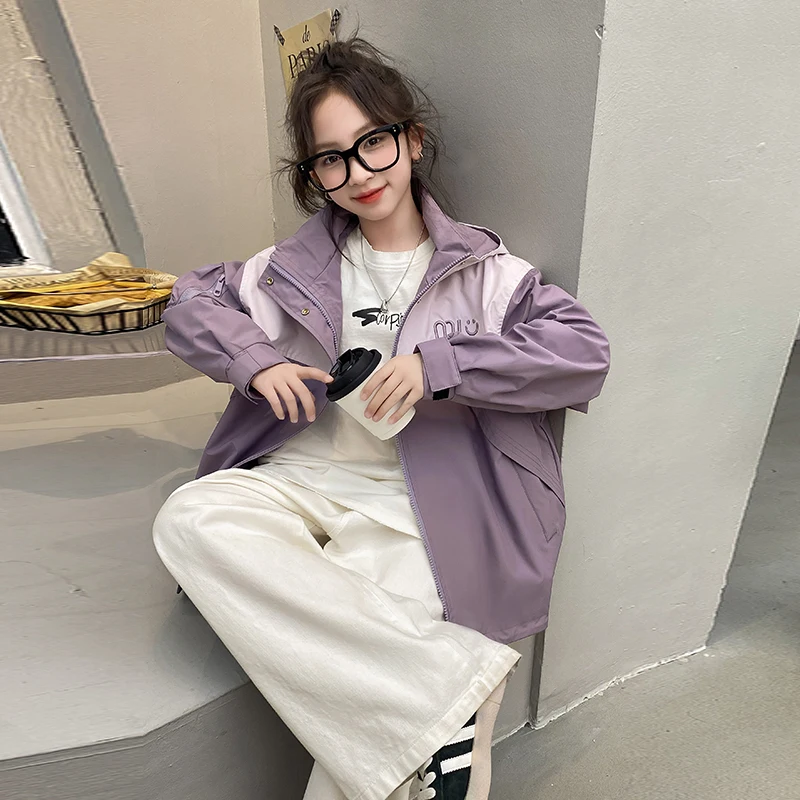 Куртка с капюшоном для девочек Корейская ветровка мультяшным рисунком смайлика 2