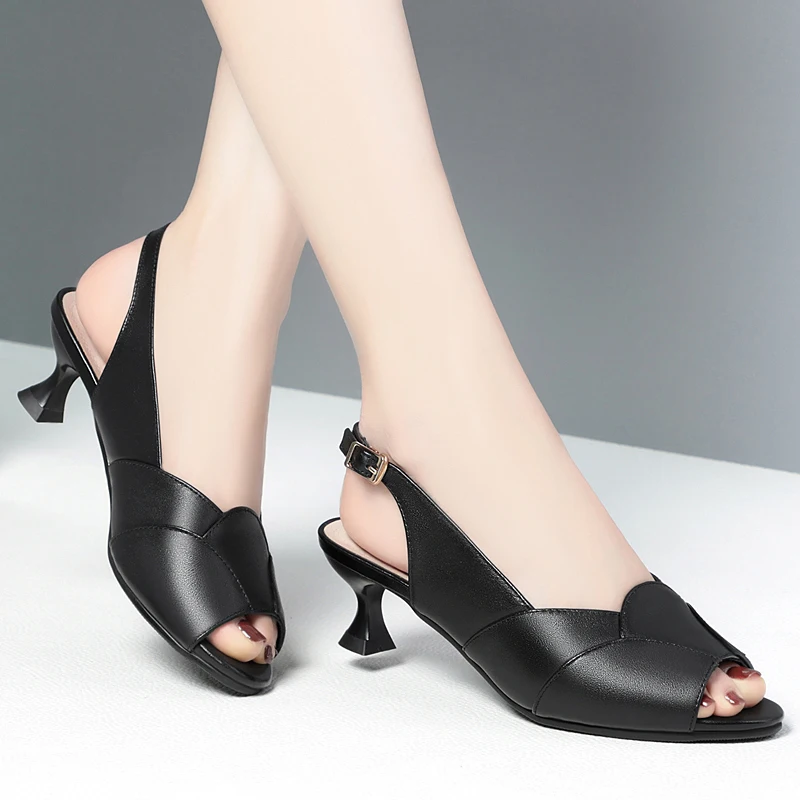 AIYUQI Sandals Women Summer 2023 New Genuine Lenther Block Heel Rear Space Large Size 41 42 43 Fashion Mid Heel Women Sandals