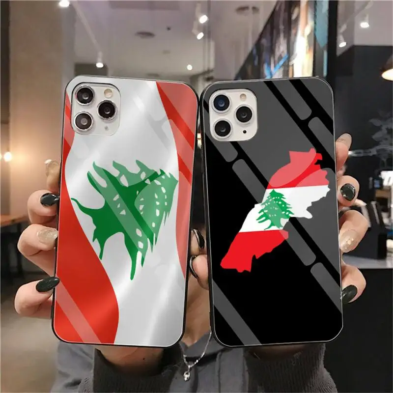 Чехол для телефона с ливанским флагом закаленное стекло iPhone 13 12 Mini 11 Pro XR XS MAX 8X7 Plus