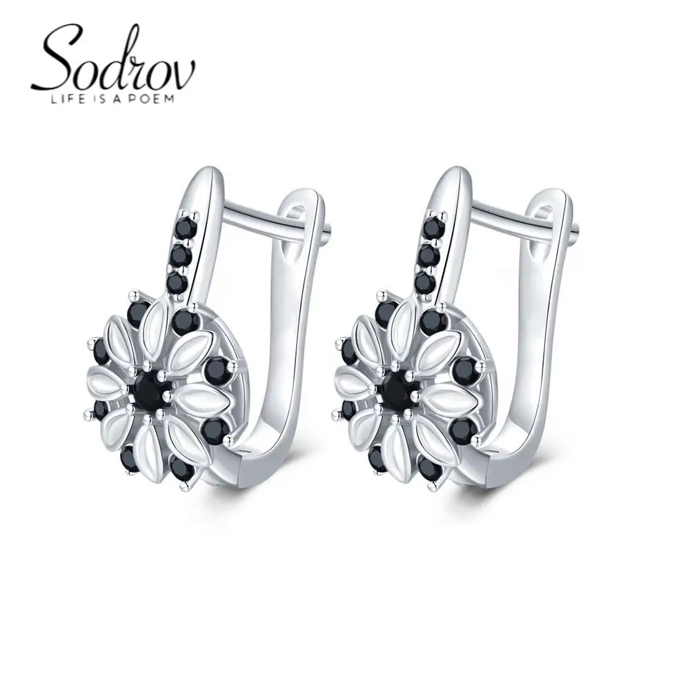 

SODROV Women's Black Stone Hoop Earrings Jewelry 2023 Trend Flower Earing Gothic Wholesale Accessories Earring for Women