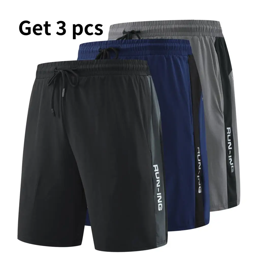 

Get 3 Pcs Black And Grey And Blue Summer Men's Sports Shorts Zipper Pocket Running Sweatpants Male Gym Free Shipping