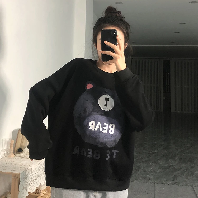 

1498 Korean version 2022 New fried street salt plus velvet thick round neck hoodless sweatshirt women