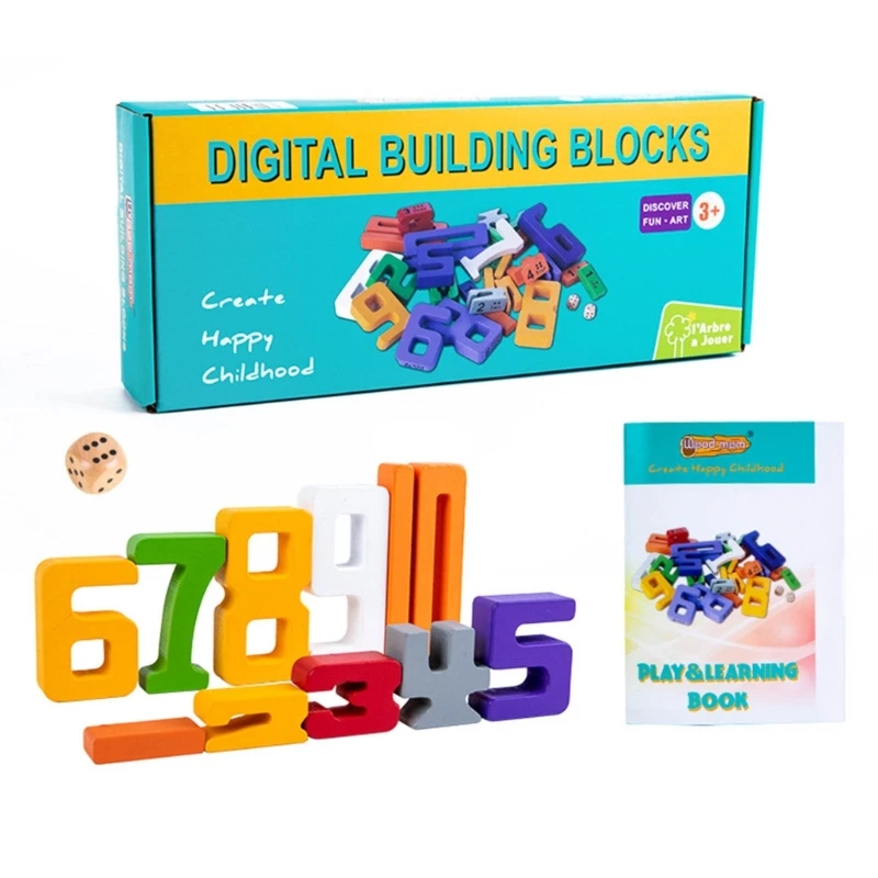 

Rainbow Arabic Number Stack Blocks Wooden Construction Blocks for Preschool Kids
