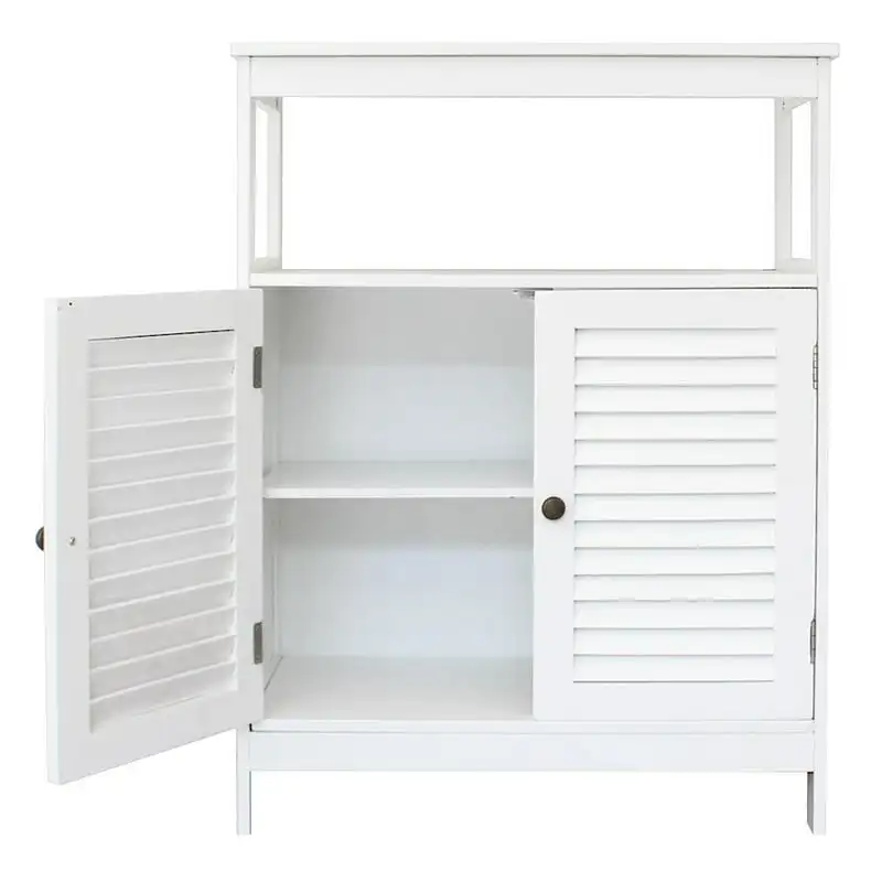 

Stylish White Wooden Storage Cabinet with Double Shutter Door and Adjustable Shelf, Floor Cupboard Organizer.