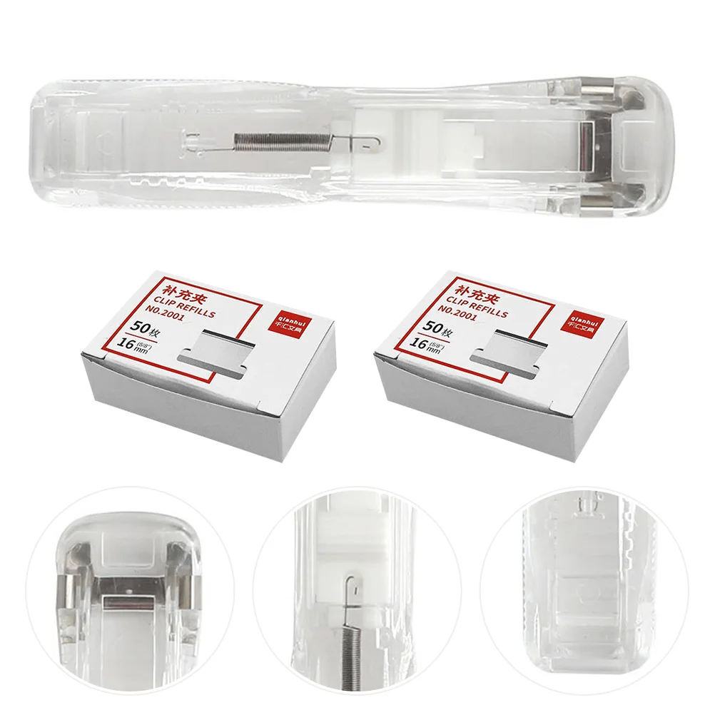 

Clear Stapler Seamless Staple Document Clamp Paper Stapling Tool Binding Machine 11.5X2.5CM Transparent Iron Office