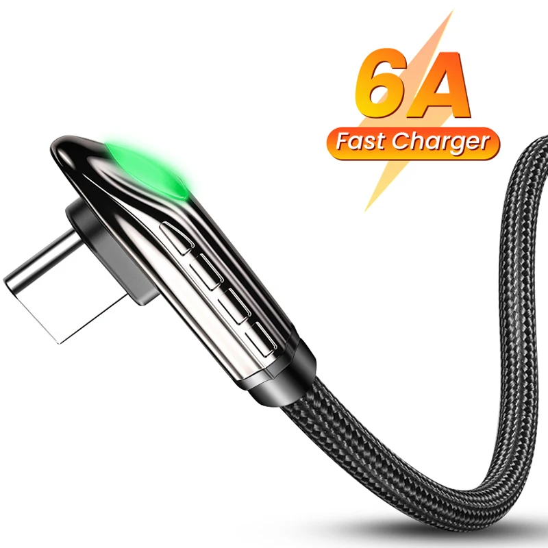 

LED USB Type C Cable 6A Fast Charging Mobile Phone USB-C Charger USB Data Cord For Huawei P40 P30 Xiaomi 11 10 Samsung S20 S21