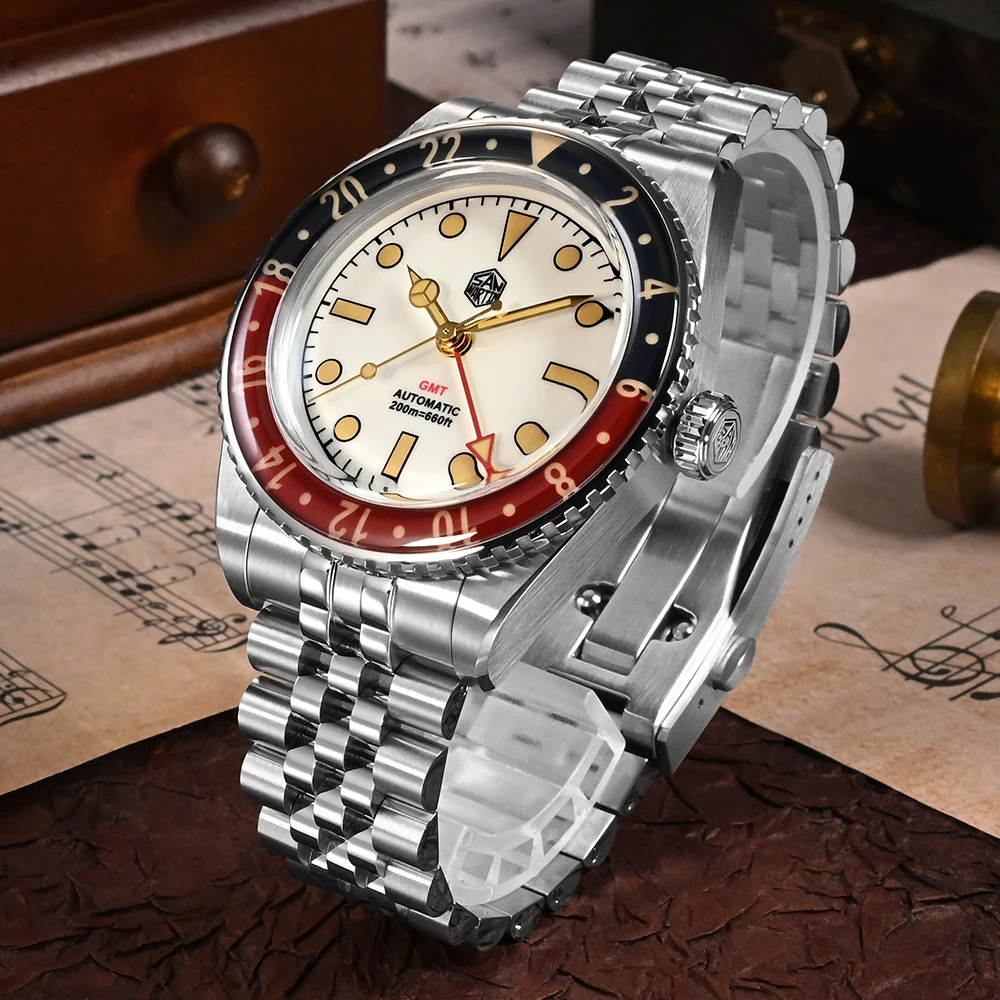 Часы San Martin в стиле ретро 40 мм GMT механические часы для мужчин Роскошные