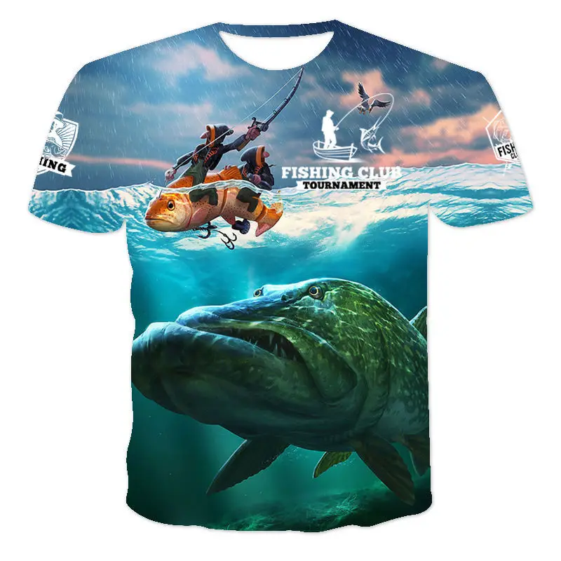 

Summer Men's Short Sleeve Hot 2023 Casual Fish Pattern Fit Shirt T-shirt 3D Printed Loose Fishing Plus Size Top