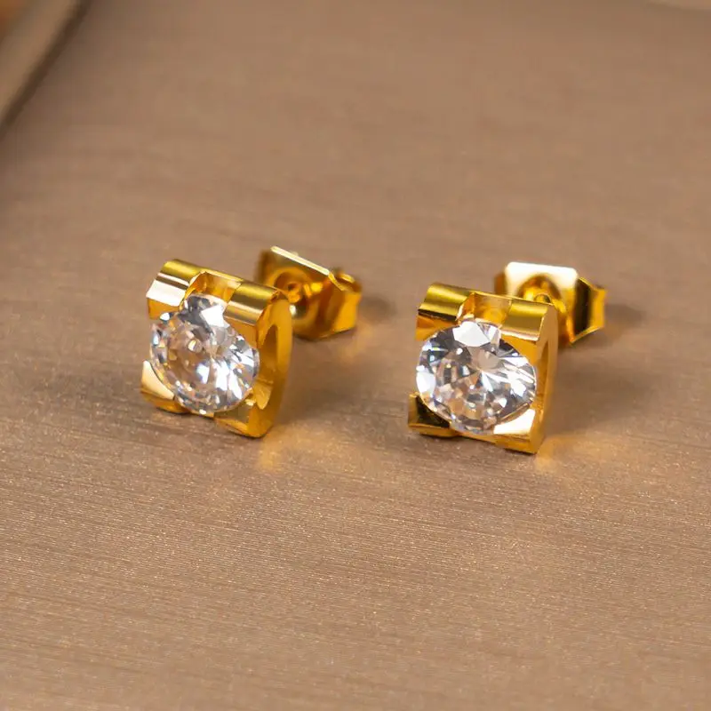 

Classic 1 Pair 2-8mm Stud Earrings Women 4 Colors Round Cubic Zirconia Stainless Steel Women Earrings Fashion Jewelry For Girl