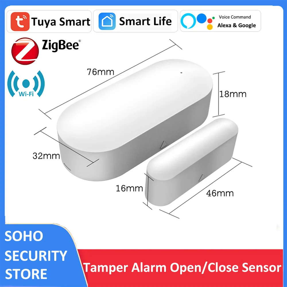 Tuya Smart ZigBee Wi-Fi Беспроводной датчик двери и окна Тампер Тревога Открыто Закрыто