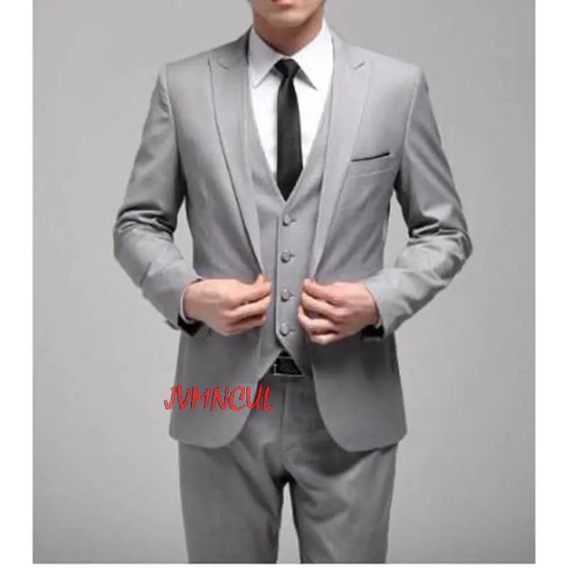 

Wedding Suits for Men Slim Fit Grey Custom Made Peak Lapel Groom Tuxedo Bride Groom Mens Suits Three Pieces (Jacket+Pants+Vest)